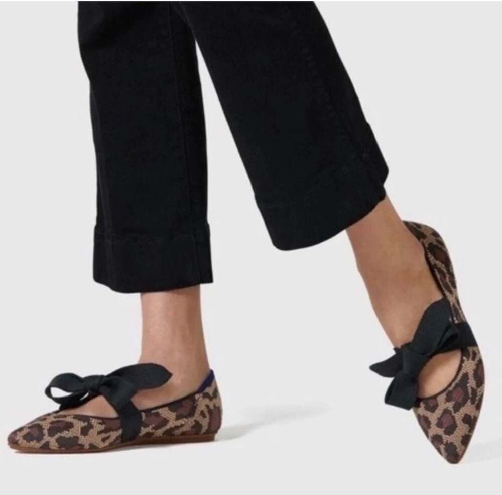 Rothy's The Bow Point II Flats Sable Spot Leopard Animal Print Mary Jane